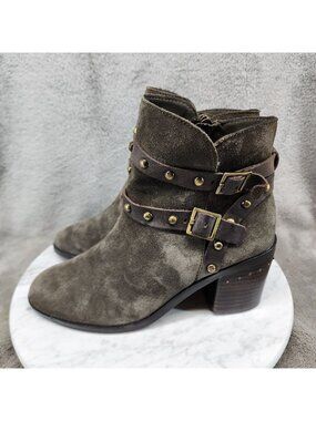 Nicole Shoes Womens Size 6.5 Olive Green Suede Shiri Ankle Boots *Read*